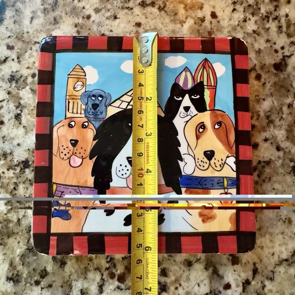 Vintage DOGZILLA 6x6 Ceramic Dog Trivet Candace Reiter Designs CATZILLA 1999 HTF